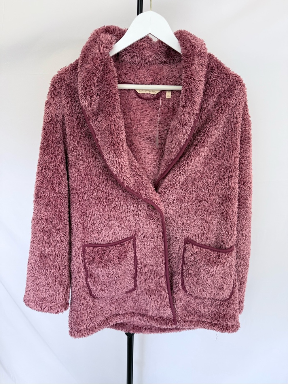 Soft Surroundings Plush Shawl Collar Jacket - Dusty Rose Mauve